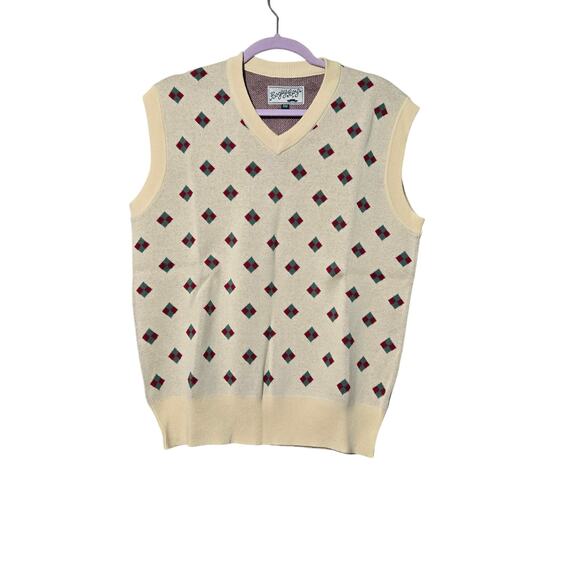 Bogey Boys Men's Sweater Vest Sz SM Yellowish‎ Cream Diamond Retro Golf Style - Picture 2 of 7